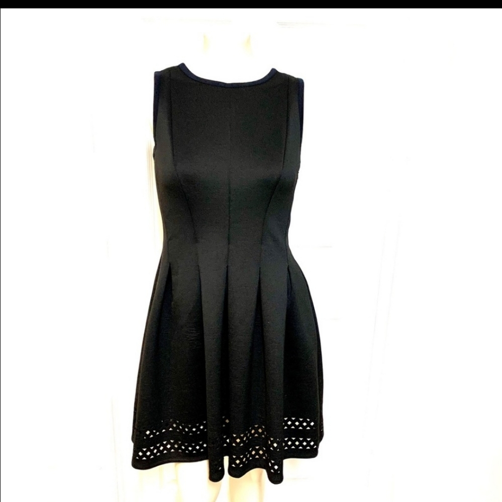 Ann Taylor black fit and flare laser cut dress 2